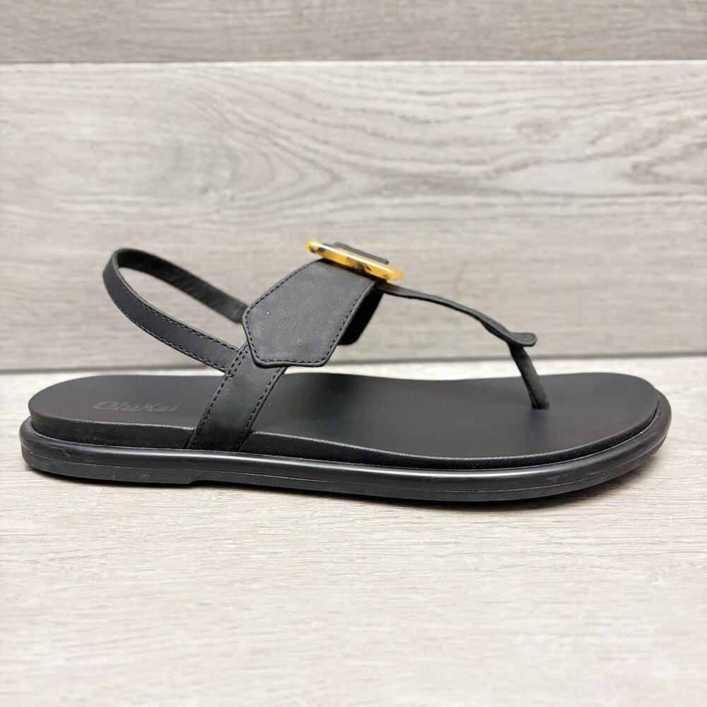 OluKai La'i T-Bar Sandals Black Slingback Tortoiseshell Buckle Sandal Size 8 - Picture 2 of 11